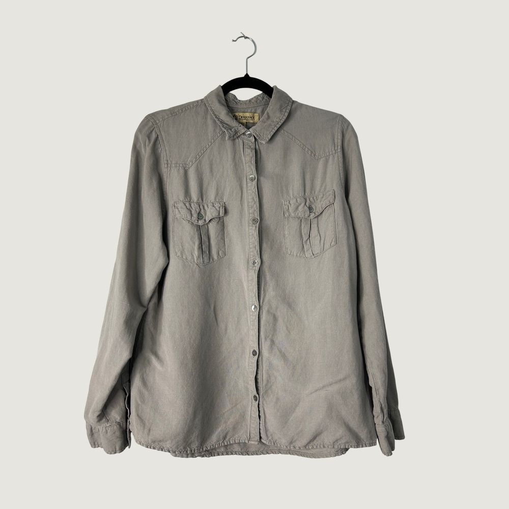 Democracy Button Front Shirt Womens XL Gray Linen Blend Western Utility Top